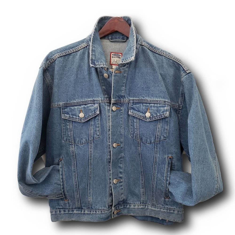Classic Old Navy Blue Denim Trucker Jacket RN54023 Size L